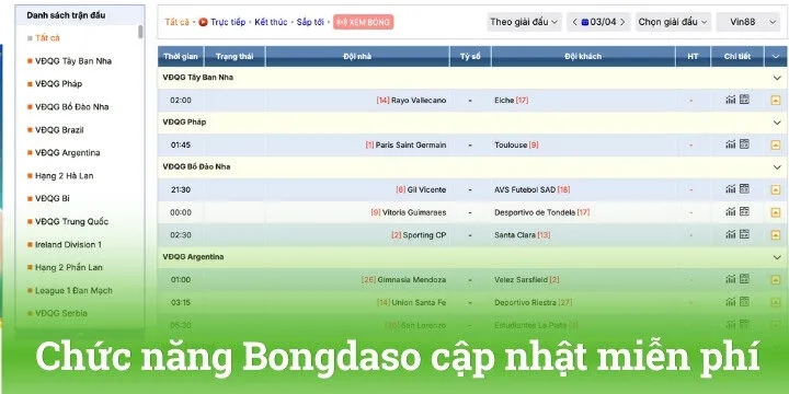 Trực tiếp bóng đá (livescore) sát diễn biến trên sân cỏ